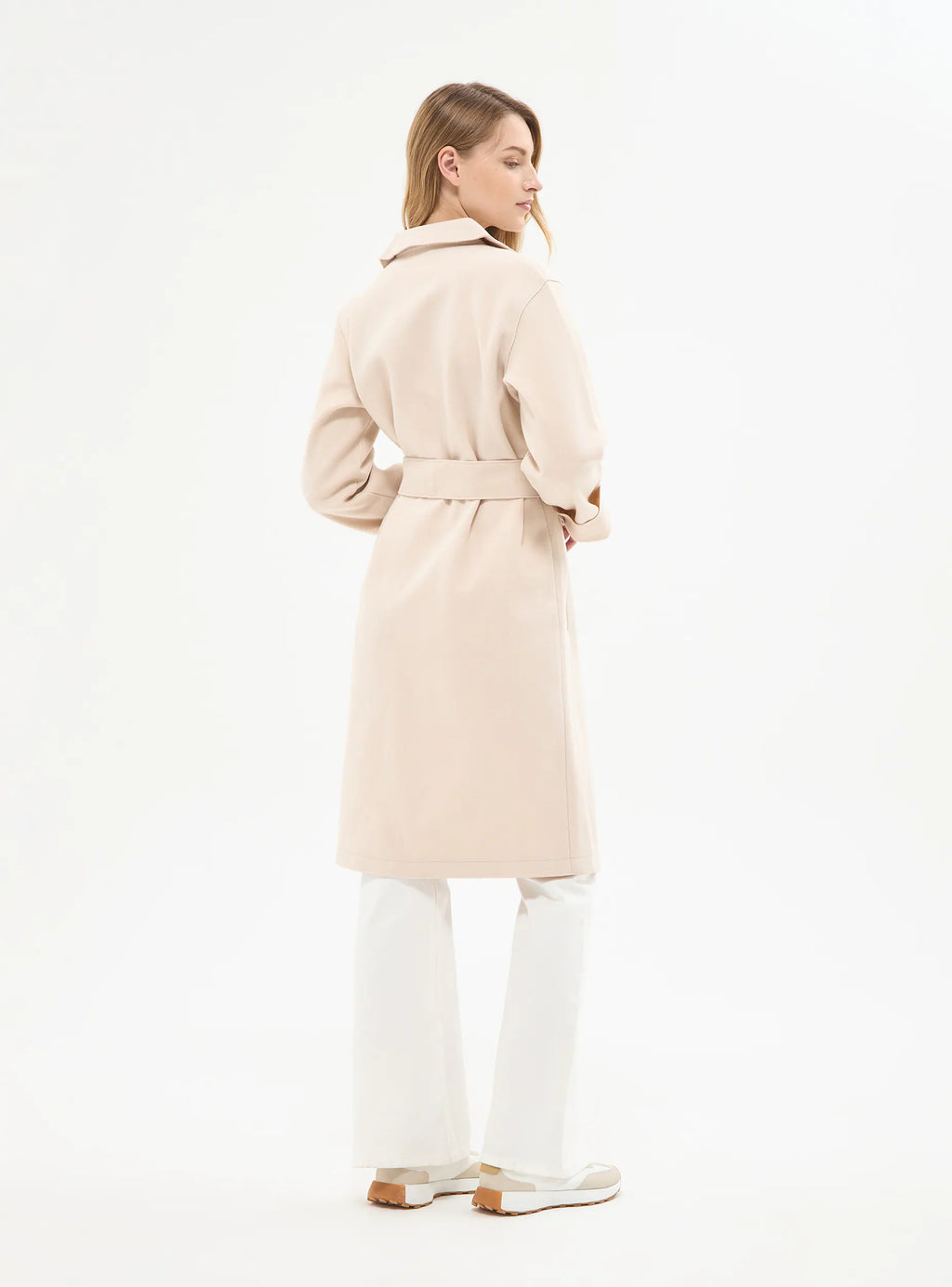 Unlined coat with belt Ivory