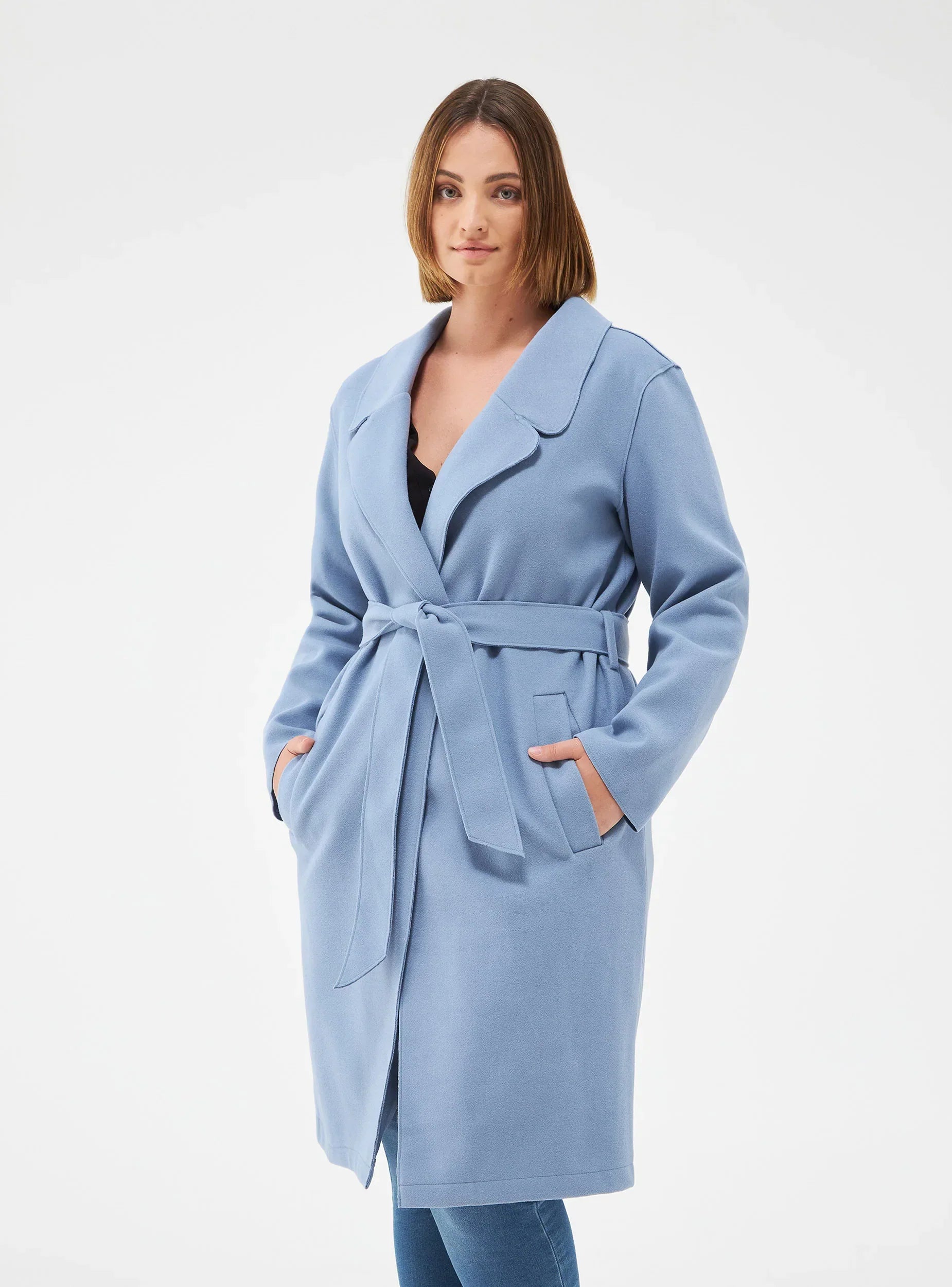 Unlined coat with belt Ivory