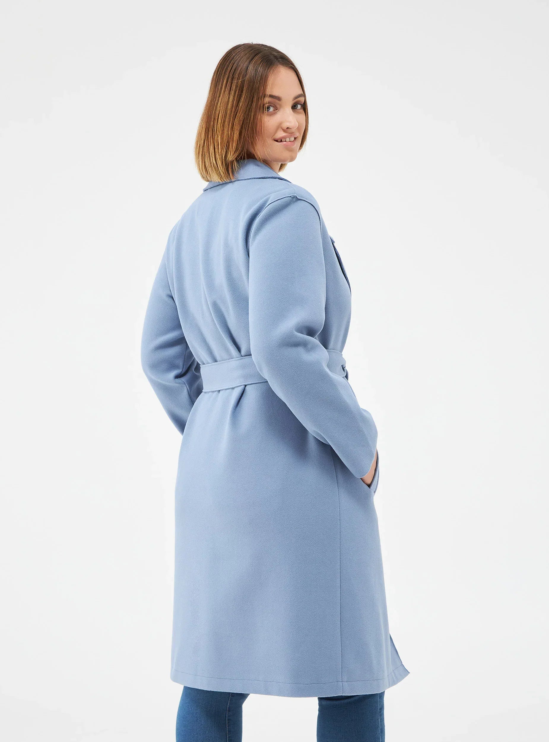 Unlined coat with belt Ivory