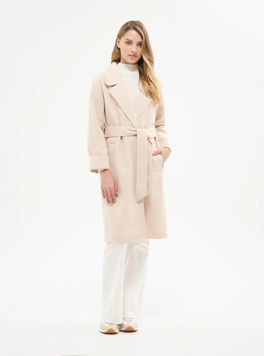 Unlined coat with belt Ivory